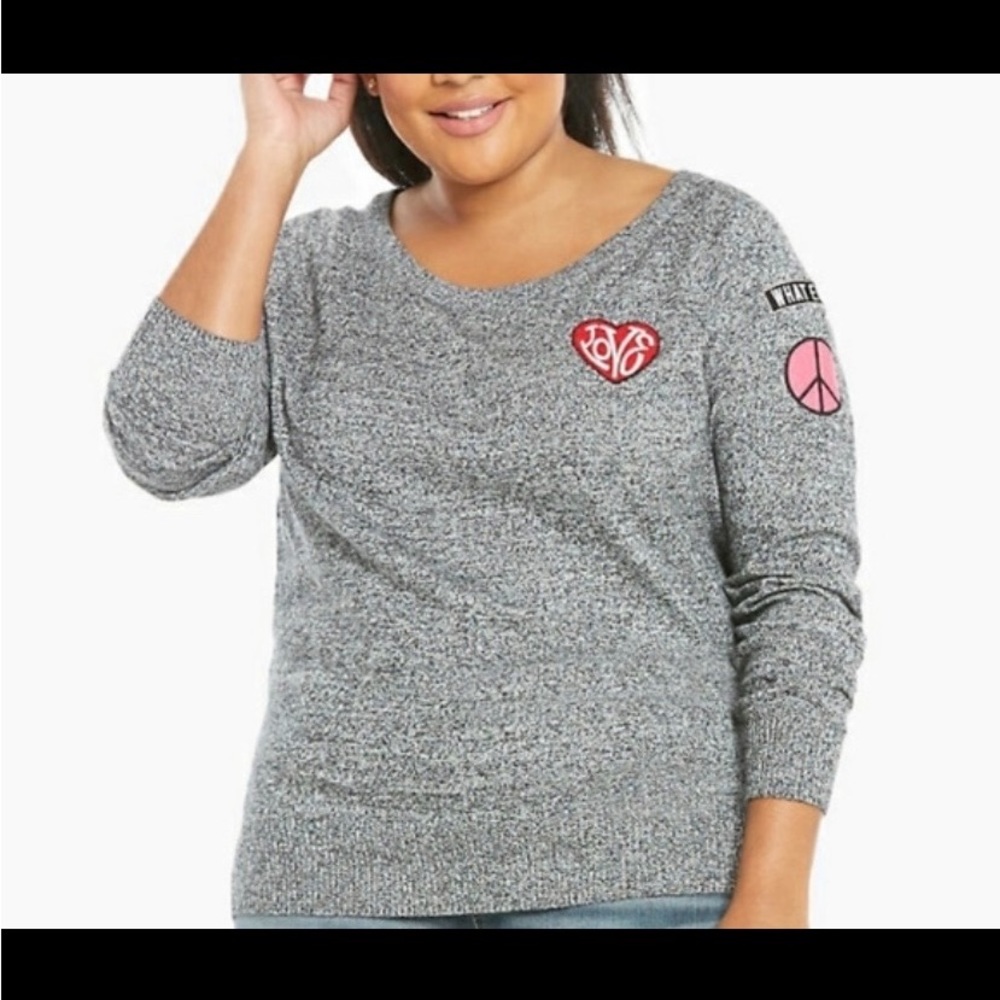 Torrid Marled Knit Patch Long Sleeve Pullover  Sweater